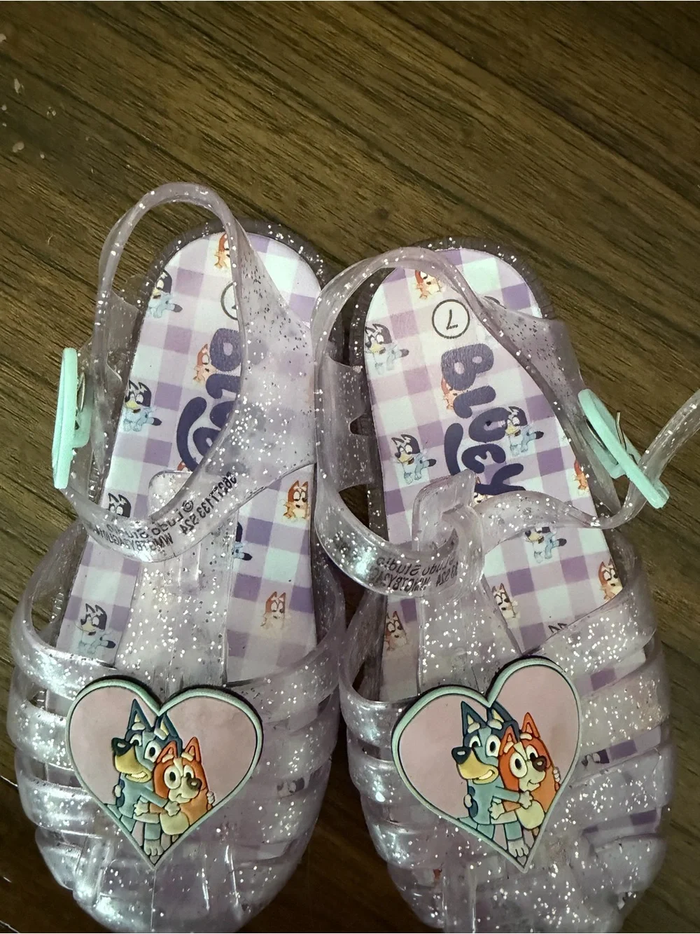 Bluey Kids' Sparkle Purple Jelly Sandals with Character Heart Accent